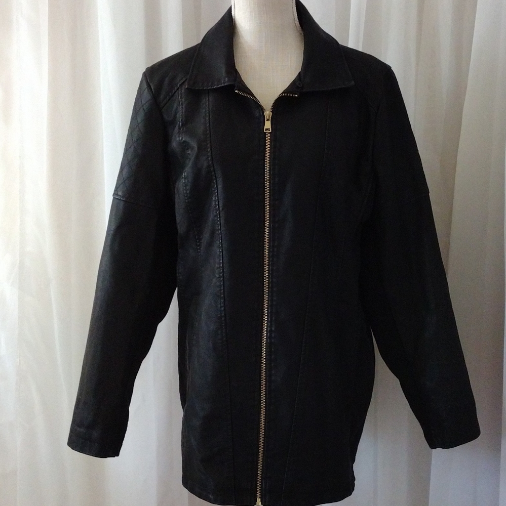 Faux Leather Black Jacket. Size L.